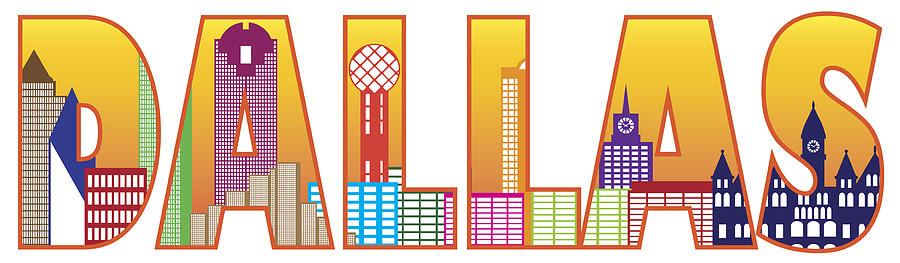 Dallas City Skyline Text Outline Color Illustration Photograph