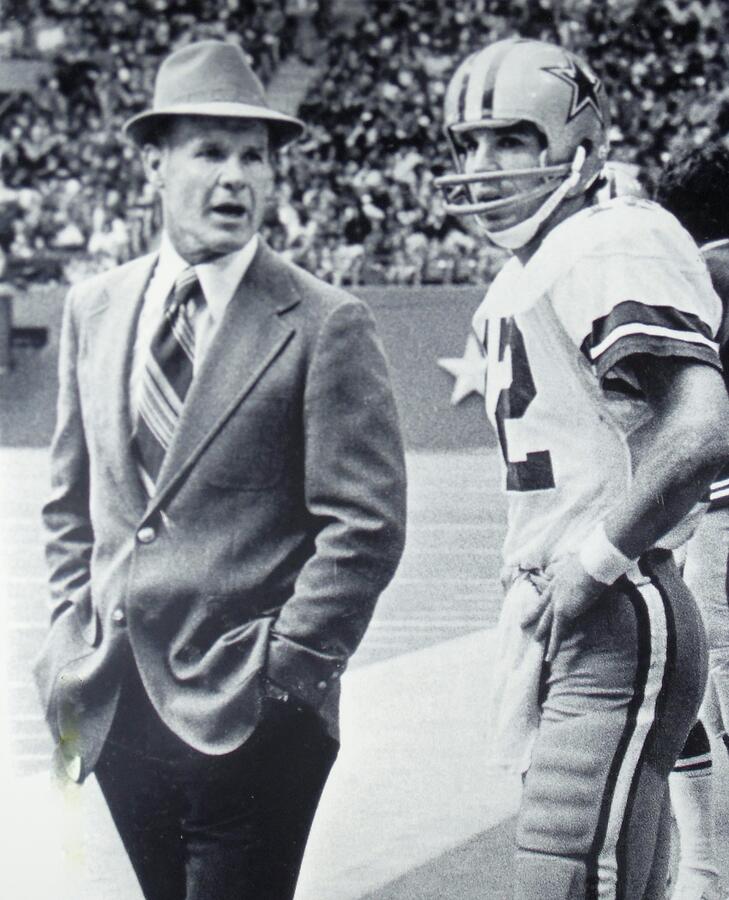 Tom Landry Photograph - Dallas Cowboys Coach Tom Landry and Quarterback #12 Roger Staubach by Donna Wilson