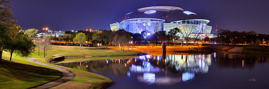 Dallas Cowboys Photograph - Dallas Cowboys Stadium at NIGHT ATT Arlington Texas Panoramic Photo by Jon Holiday