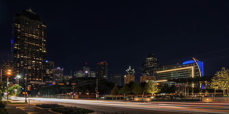 Dallas Night Skyline From Klyde Warren Park Photograph