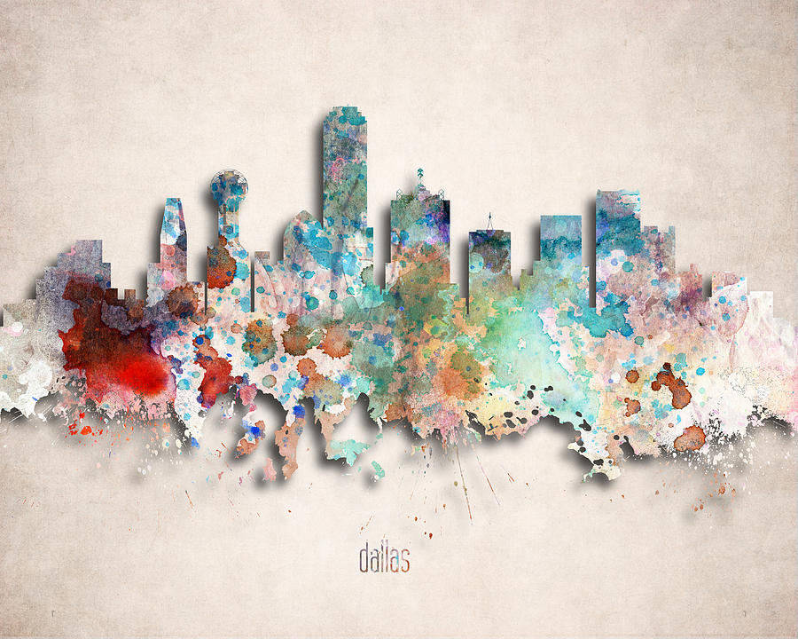 Dallas Digital Art - Dallas Painted City Skyline by World Art Prints And Designs