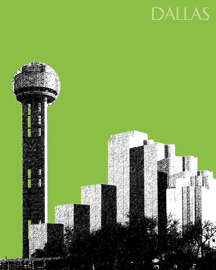 Dallas Skyline Reunion Tower - Olive Digital Art by DB Artist