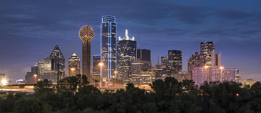 Dallas Texas Skyline and Reunion Tower panoramic Photograph by Pgiam