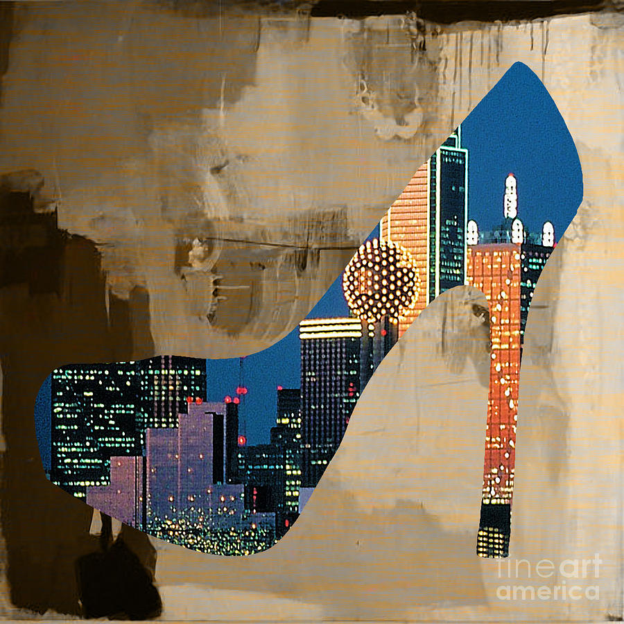 Dallas Texas Skyline in a Shoe. Mixed Media by Marvin Blaine