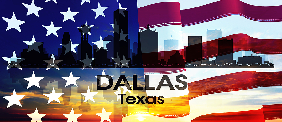 Dallas TX Patriotic Large Cityscape Mixed Media by Angelina Tamez