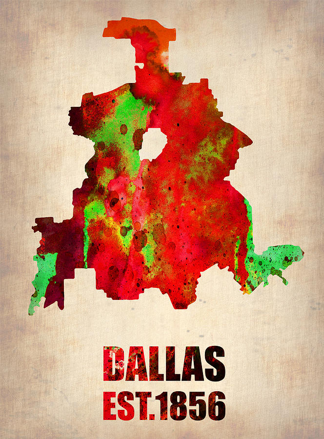 Dallas Digital Art - Dallas Watercolor Map by Naxart Studio