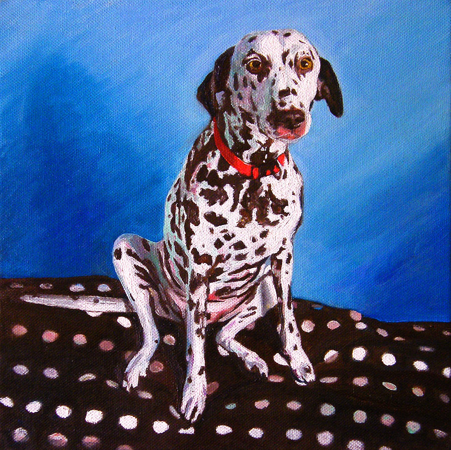 Dalmatian Painting - Dalmatian on spotty cushion by Helen White