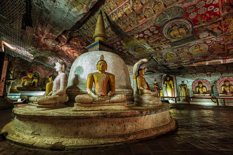 Dambulla cave temple - Buddha statues, Sri Lanka Photograph by Hadynyah