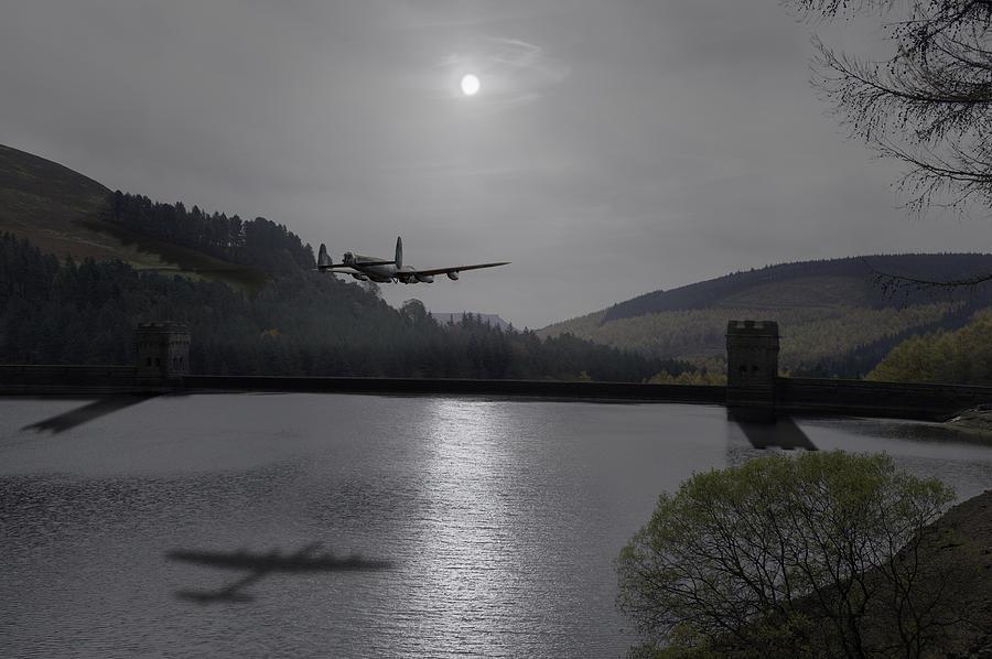 Dambusters Lancaster at the Derwent Dam at night Photograph by Gary Eason
