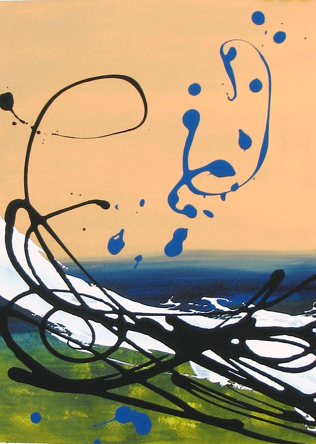 Abstract Painting - Dancing Berries - Blue by Louise Adams