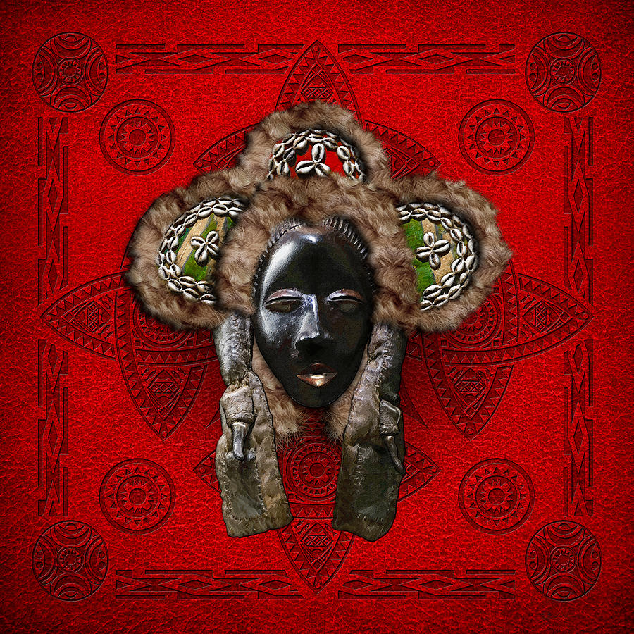 Dan Dean-Gle Mask of the Ivory Coast and Liberia on Red Leather Digital Art by Serge Averbukh