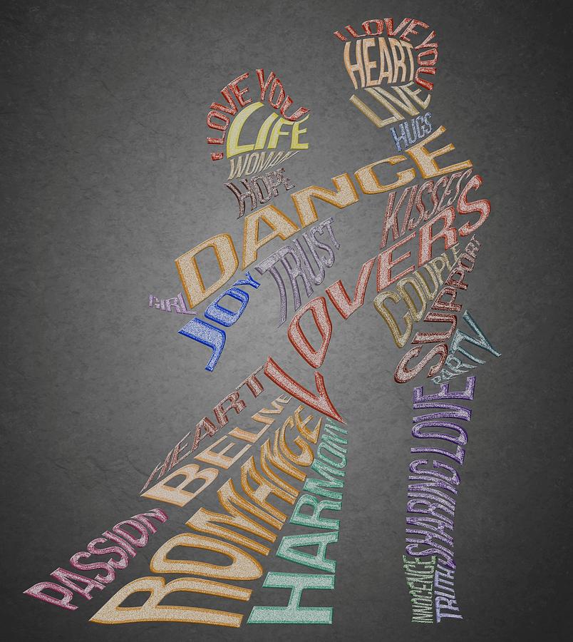 Dance Lovers Silhouettes Typography Painting by Georgeta Blanaru