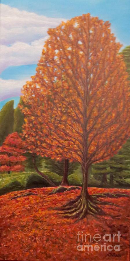 Dance of Autumn Gold with Blue Skies II Painting by Kimberlee Baxter