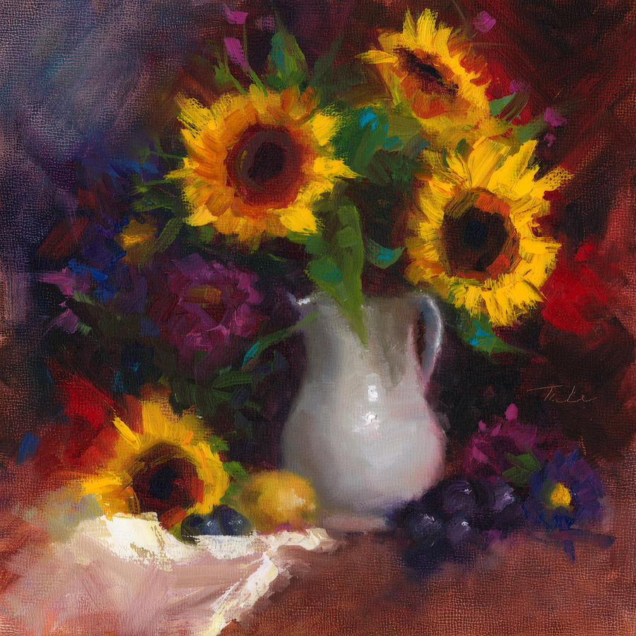 Sunflower Painting - Dance with Me - sunflower still life by Talya Johnson