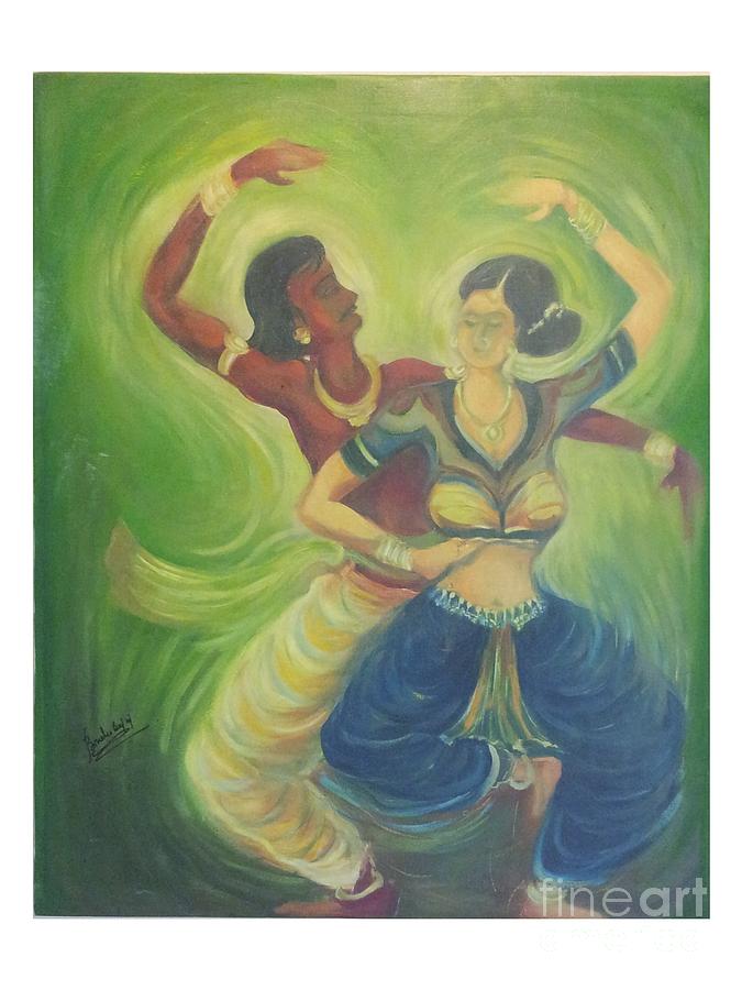 Indian Painting - Dancing couple 3 by Bindu Bajaj