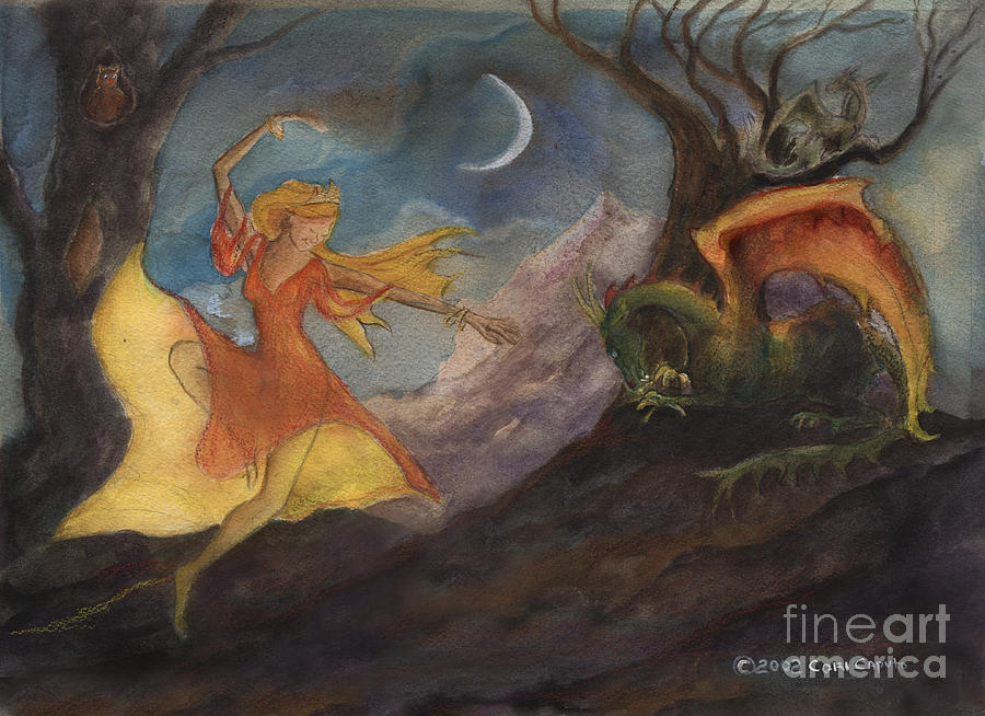 Dragon Painting - Dancing Dragon Girl by Cori Caputo