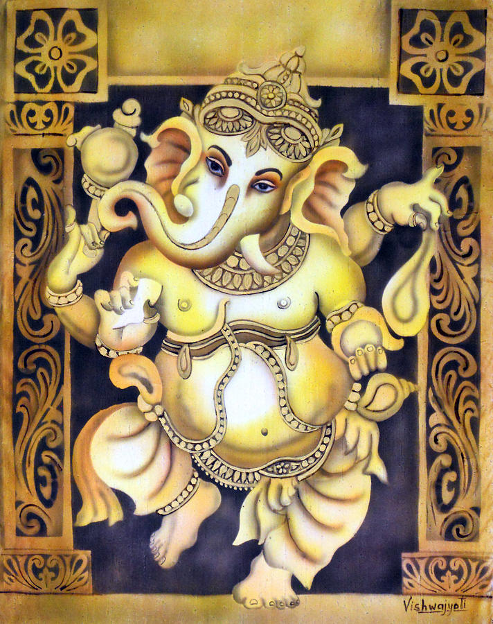 Elephant Painting - Dancing Ganesh by Vishwajyoti Mohrhoff