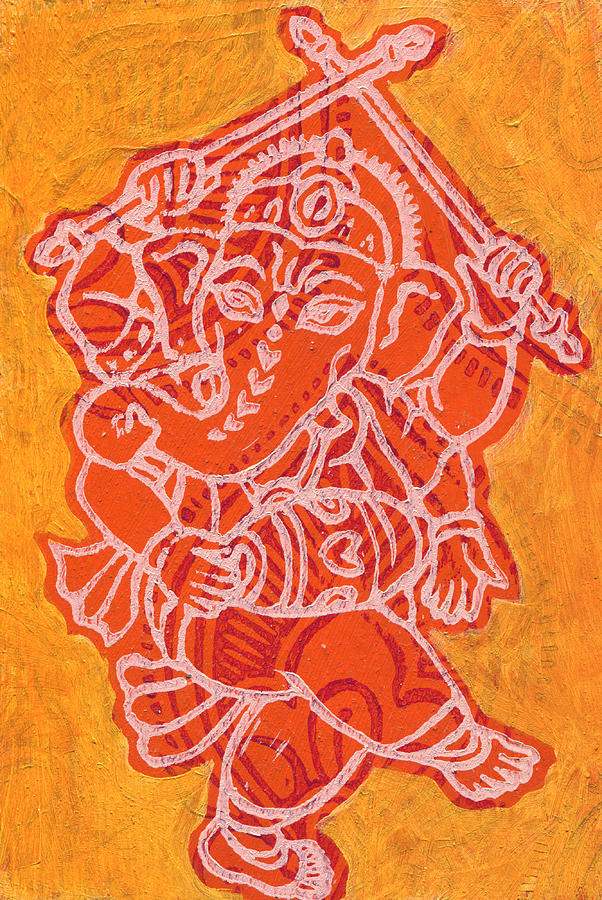 Dancing Ganesha Orange Painting by Jennifer Mazzucco