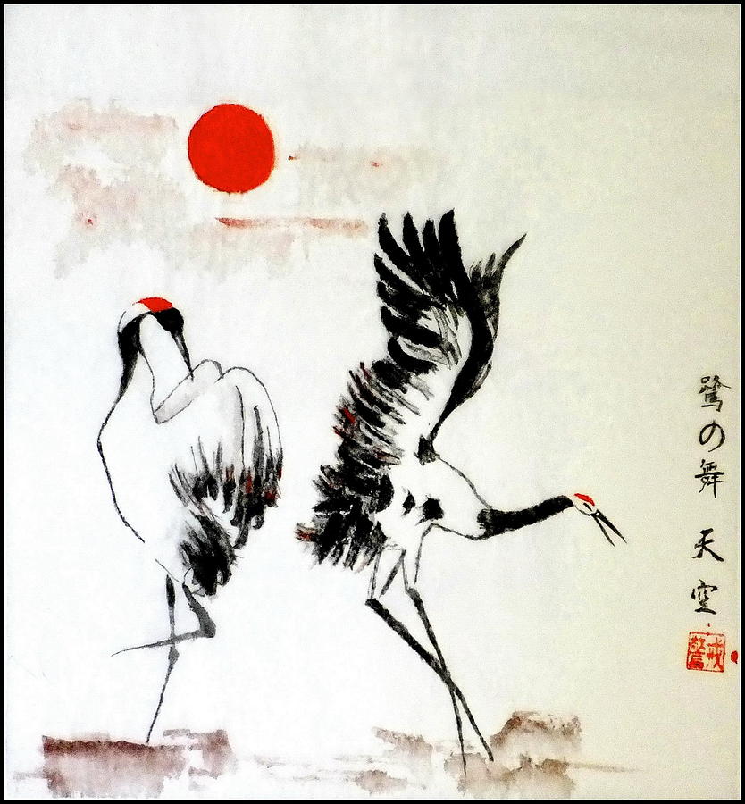 Dancing herons Suginomai Painting by Vlad Grigore