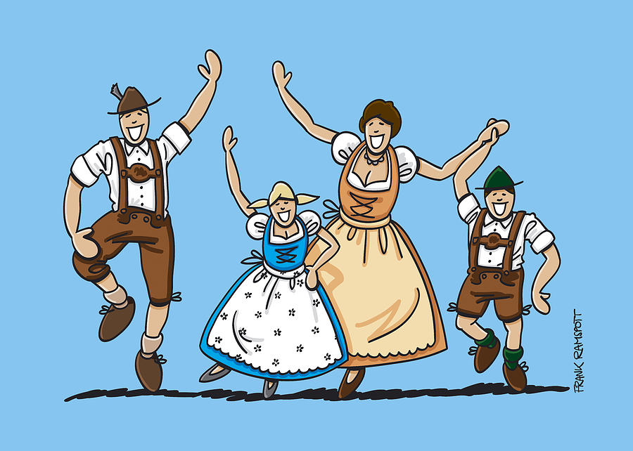 Munich Movie Drawing - Dancing Oktoberfest Family by Frank Ramspott