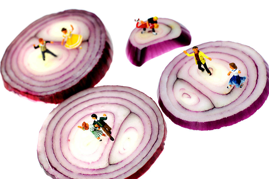 Dancing on onoin slices little people on food Painting by Paul Ge