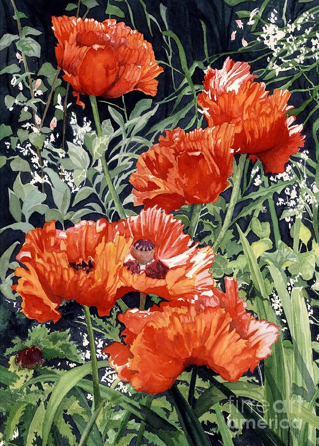 Dancing Poppies Painting by Barbara Jewell