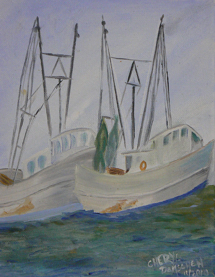 Dancing shrimp boats Painting by Cheryl Damschen