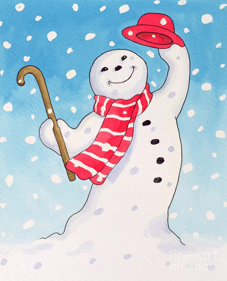 Christmas Painting - Dancing Snowman by Lavinia Hamer