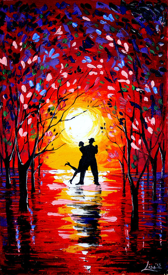 Sunset Painting - Dancing sunset original painting by Svilen And Lisa