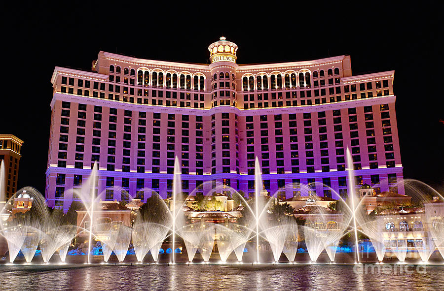 Dancing Waters - Bellagio Hotel And Casino At Night Photograph