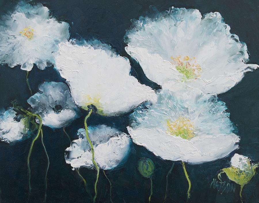 Dancing White Poppies Painting by Jan Matson