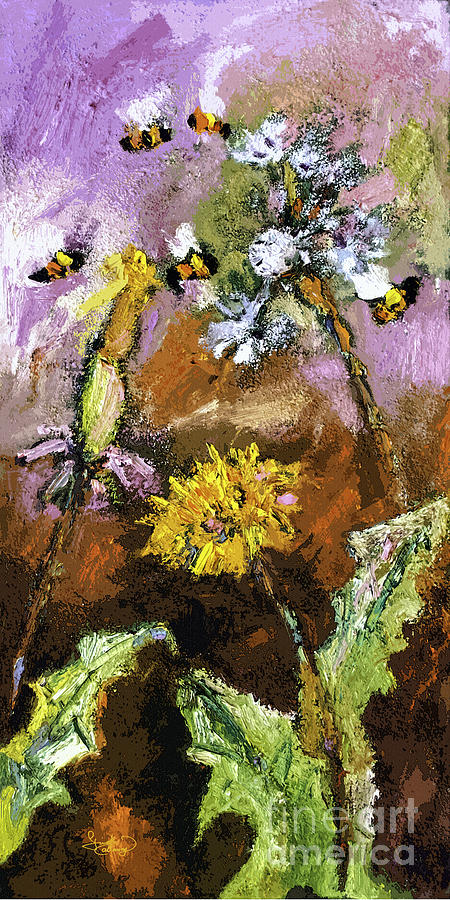 Nature Painting - Dandelions and Bees Modern Expressionism by Ginette Callaway