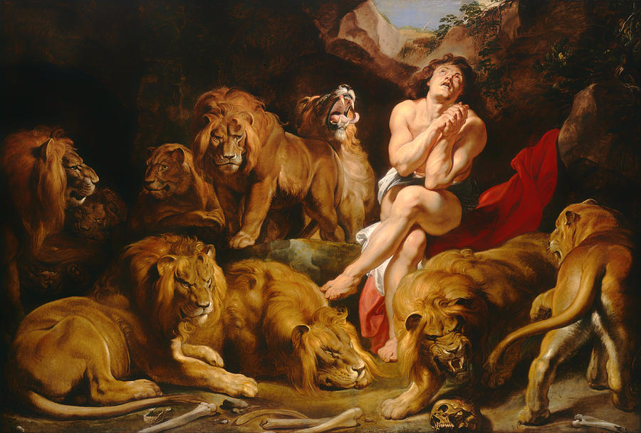 Vintage Painting - Daniel in the Lions Den by Mountain Dreams