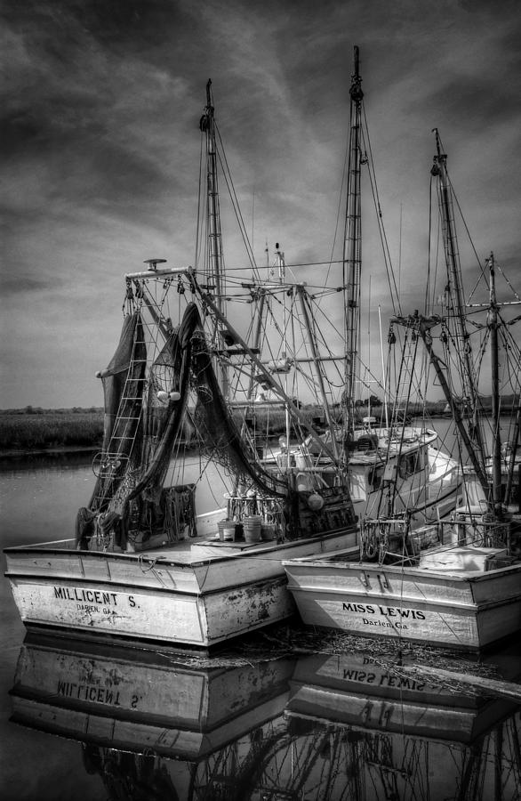 Darien Boats in Black and White Photograph by Greg and Chrystal Mimbs