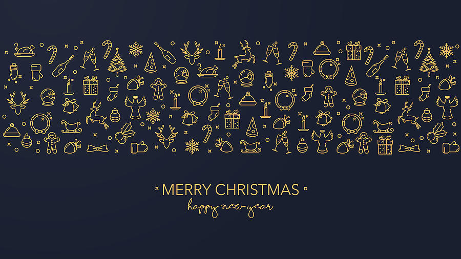Dark blue Christmas card with golden icons Drawing by Mustafahacalaki