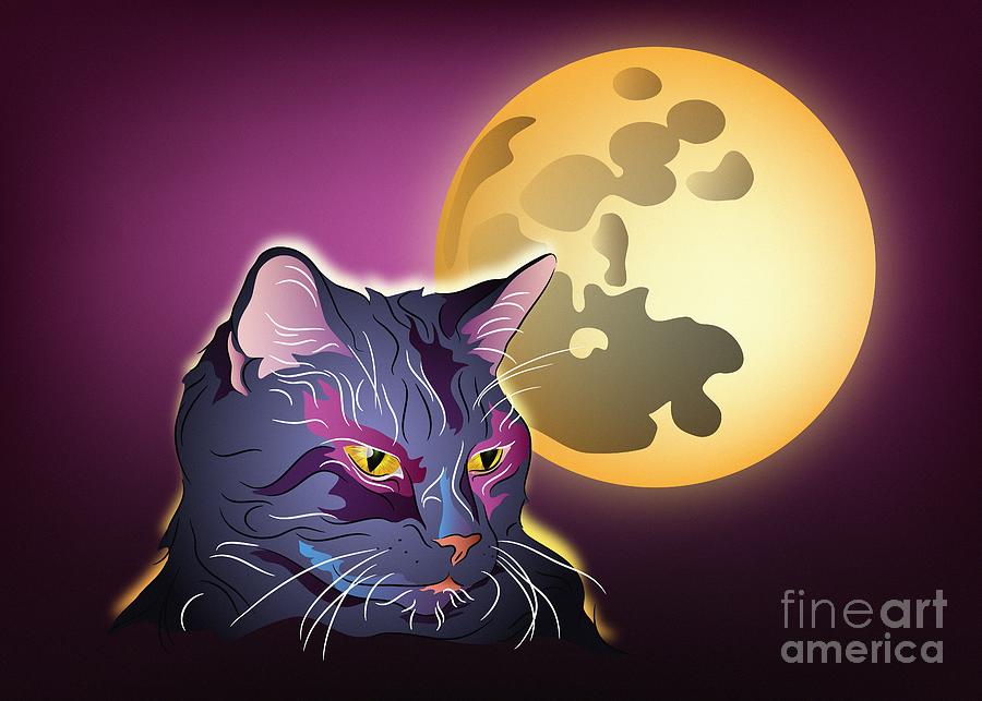 Dark Cat and Full Moon Digital Art by MM Anderson