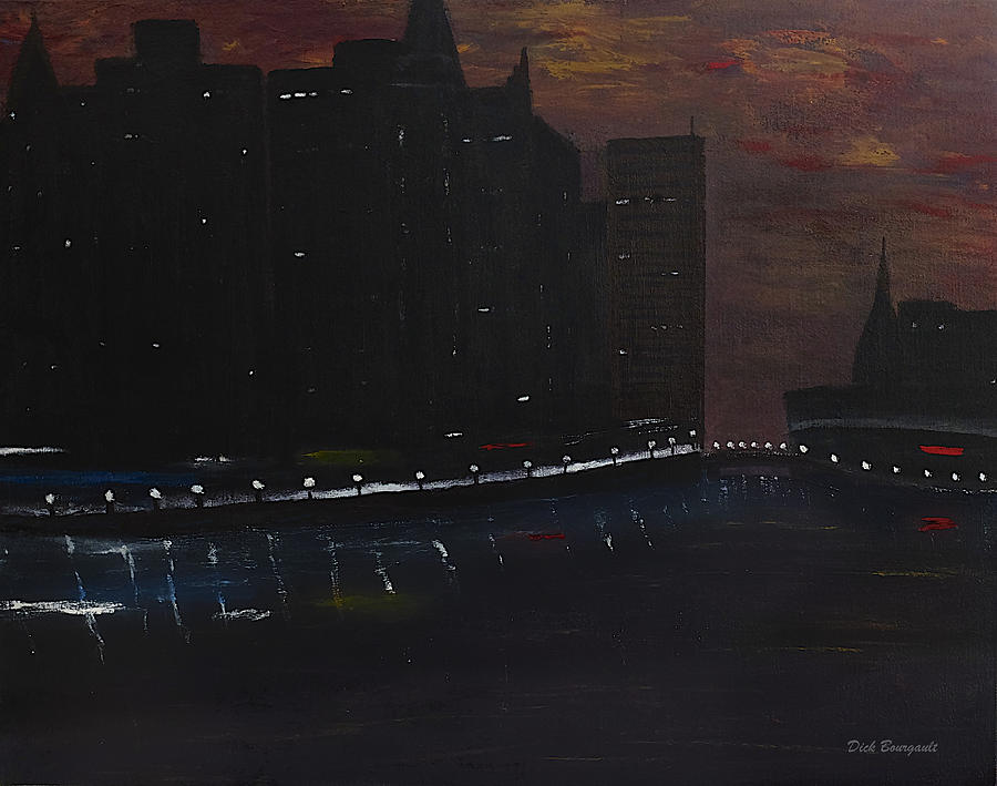 Dark Cityscape Painting by Dick Bourgault