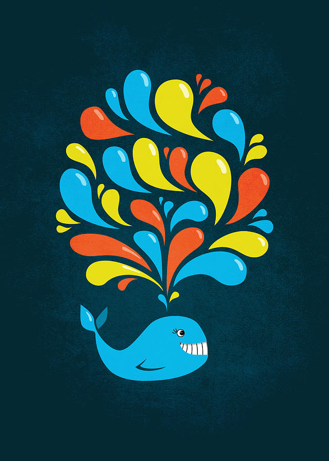 Dark Colorful Splash Happy Cartoon Whale Digital Art by Boriana Giormova