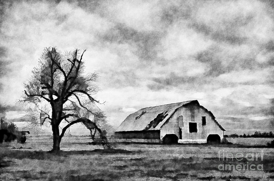 Dark Day Barn black and white digital paint Photograph by Debbie Portwood