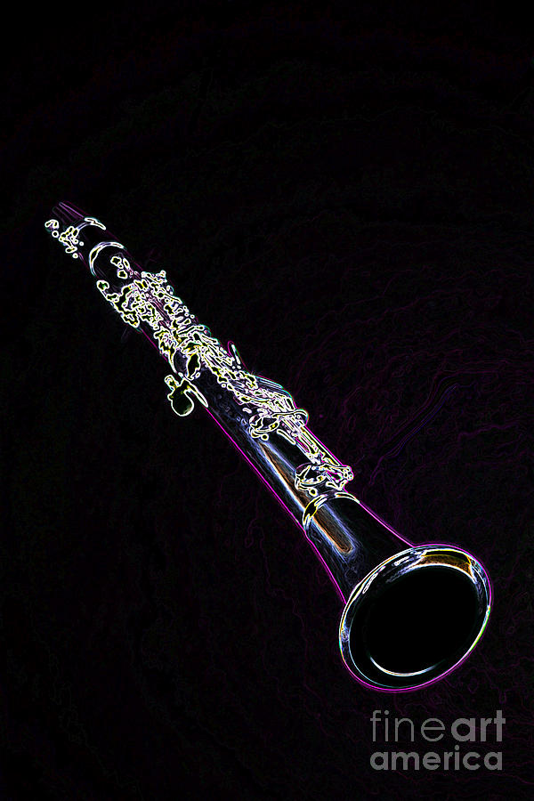 Dark Drawing of a Clarinet Music Instrument in Gray 3011.05 Photograph by M K Miller