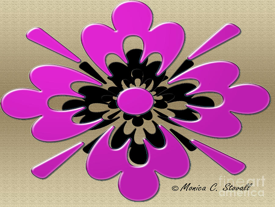 Dark Pink on Gold Floral Design Digital Art by Monica C Stovall
