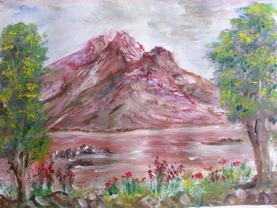 Dark Red Mountains Painting by Kam Abdul - Pixels