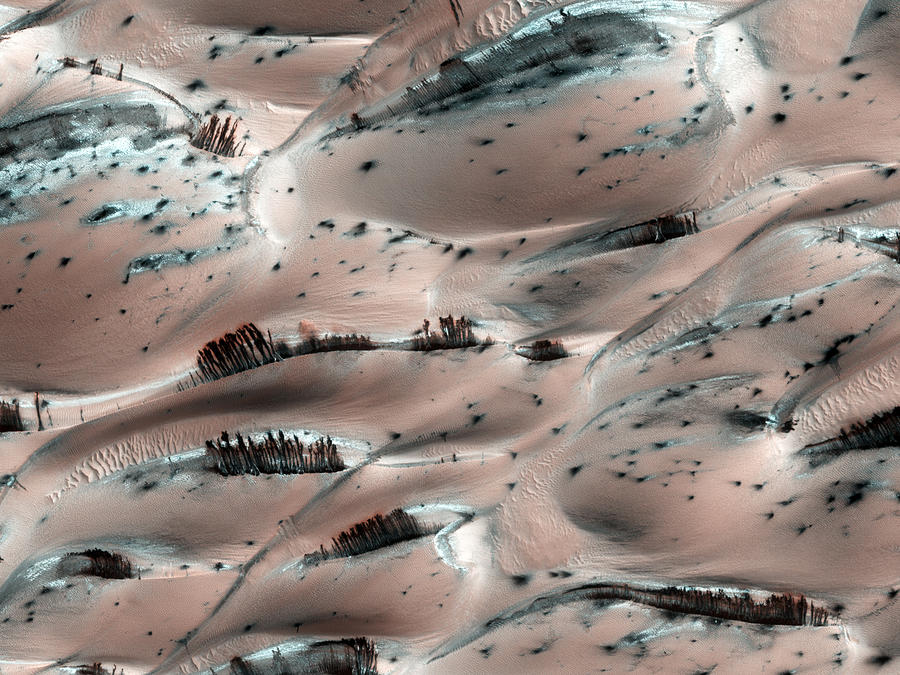 Dark Sand Cascades. Mars Photograph by Nasa