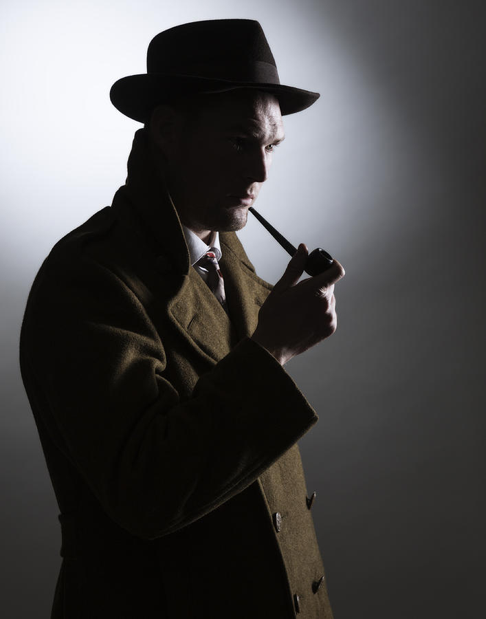Dark Silhouette 1940s Gumshoe Private Eye Detective Holding Smoking Pipe Photograph by Willowpix