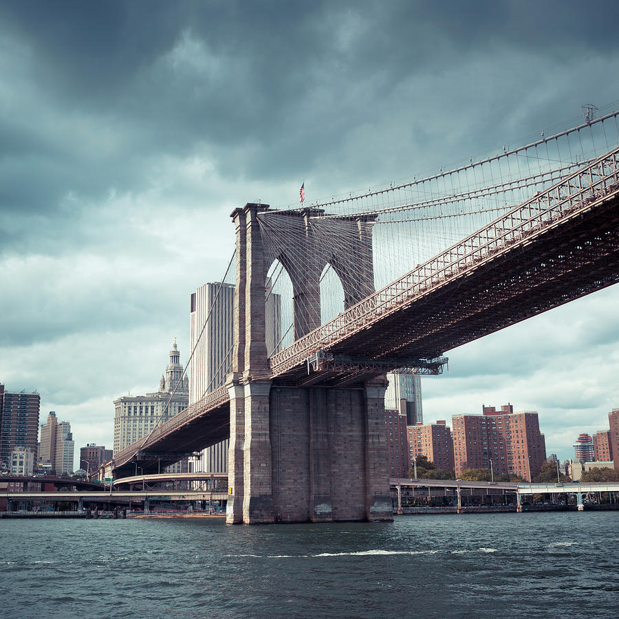 Dark Sky Over Brooklyn Bridge Photograph by Pawel.gaul
