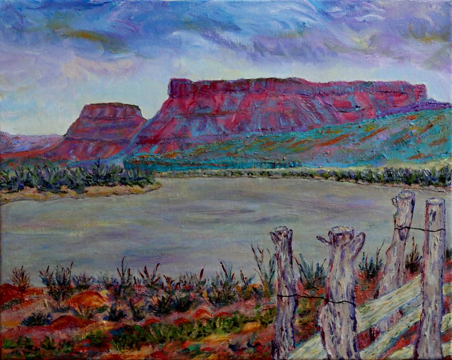 Landscape Painting - Dark Sky over the Rio Chama near Abiquiu by Ann Laase Bailey