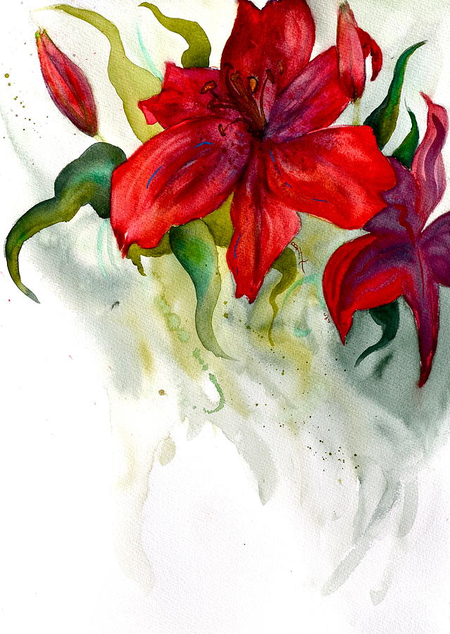 Lily Painting - Dark Stars by Beverley Harper Tinsley