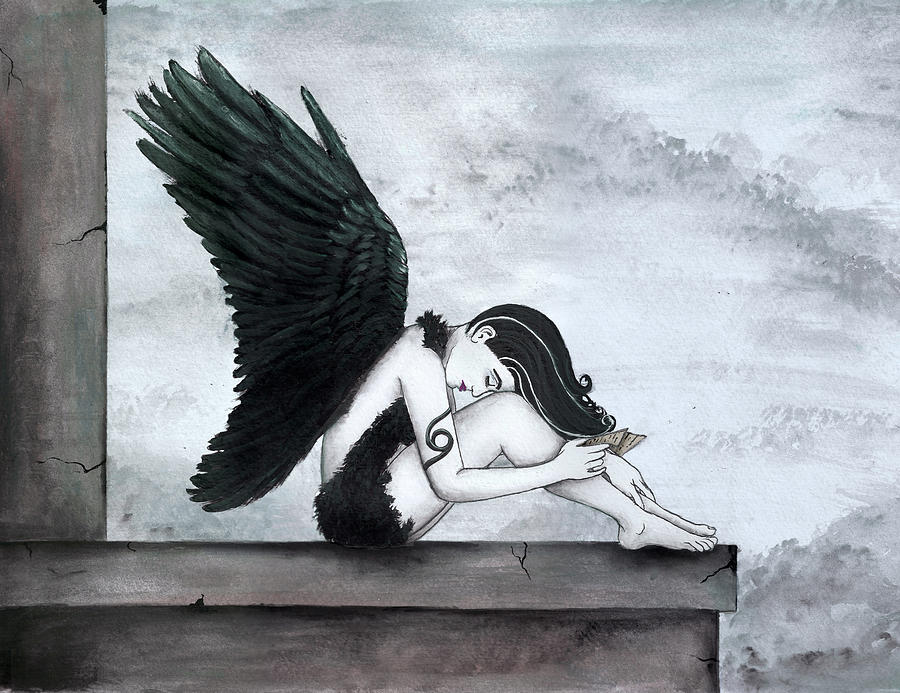 Dark Wings Dark Words Painting by Ruth Fabiano