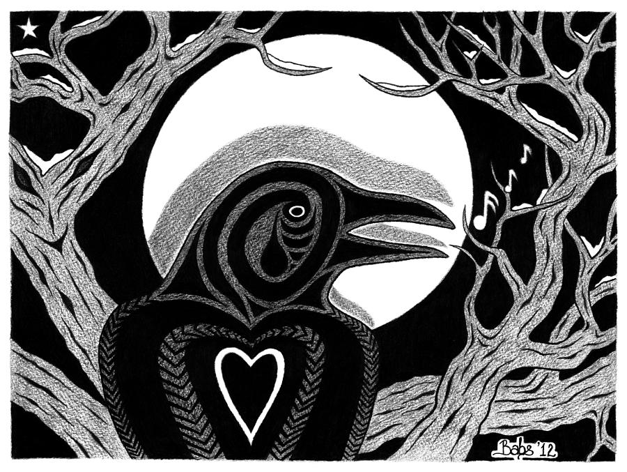 Raven Drawing - Darkness And Light by Barb Cote