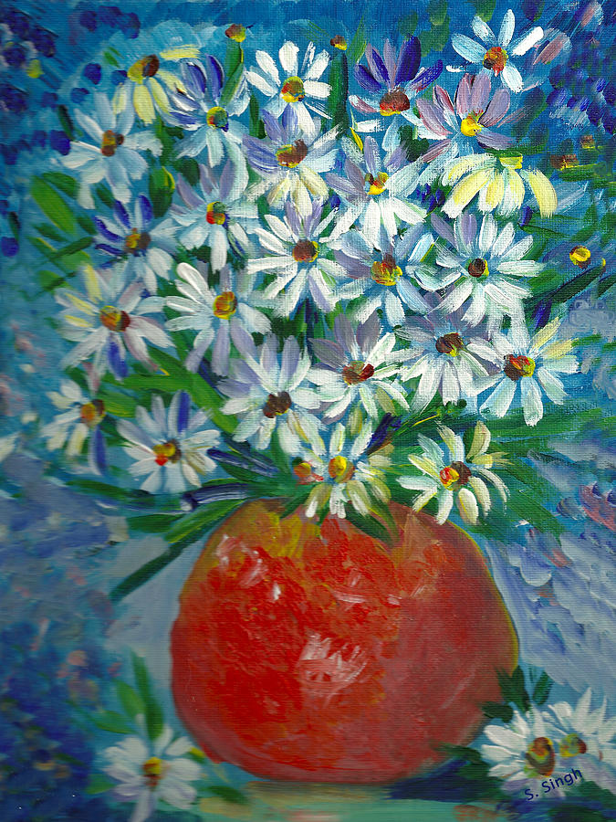 Darling daisies Painting by Sarabjit Singh